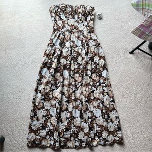 Abercrombie & Fitch Smocked Bodice Corset Maxi Dress Sleeveless Brown Floral M